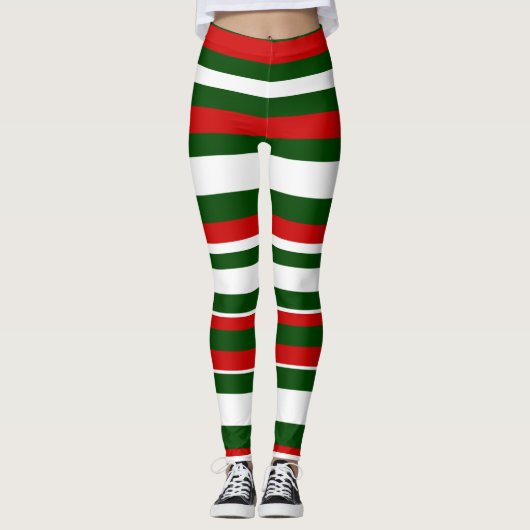 Fun Christmas Deck the Halls Crew Red Green Stripe Leggings (Vorderseite)