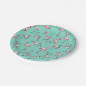 Fun Christmas Flamingos mit Weihnachtsmannmützen Pappteller (Schrägansicht)