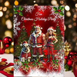 Fun Christmas Holiday Party Red Couple Dog Einladung
