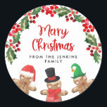 Fun Christmas Holly Sticker<br><div class="desc">Ein lustiger Weihnachtsbold oder Umschlag Aufkleber Rundaufkleber,  der mit bunten Lebkuchenmännern und einer heiligen Grenze entworfen wurde. Karo unsere anderen passenden Artikel in unserem Shop Cava Party Design.</div>