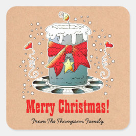 Fun Christmas Kerze Kraft Papier Custom Quadratischer Aufkleber