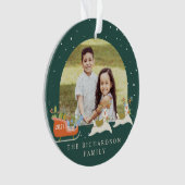 Fun Christmas Llama Reindeers & Sleigh Two Photo Ornament (Vorderseite)