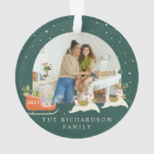 Fun Christmas Llama Reindeers & Sleigh Two Photo Ornament (Rückseite)