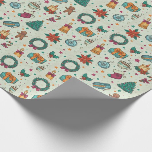 Fun Christmas Pattern Green Trees Weihnachten Geschenkpapier (Ecke)