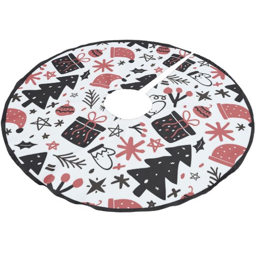 Fun Christmas Pattern Xmas Tree Weihnachtsmannmütz Polyester Weihnachtsbaumdecke (Schrägansicht)