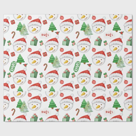 FUN CHRISTMAS SNOWMAN PINE BÄUME UND CANDY CANES GESCHENKPAPIER (Flach)