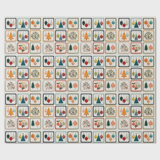 Fun Christmas Tree Pattern Grid Art Geschenkpapier (Flach)