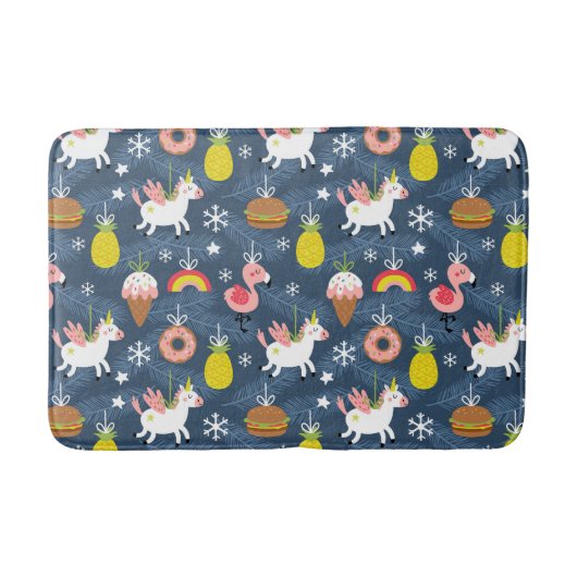 Fun Christmas Unicorns und Flamingos Muster Badematte (Vorderseite)