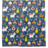 Fun Christmas Unicorns und Flamingos Muster Duschvorhang (Vorderseite)