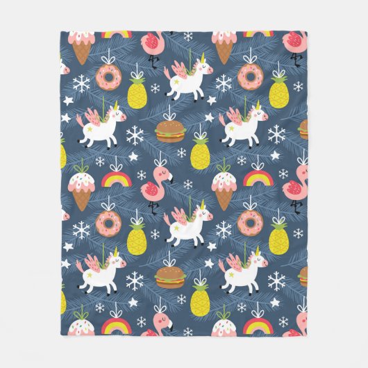Fun Christmas Unicorns und Flamingos Muster Fleecedecke (Vorderseite)