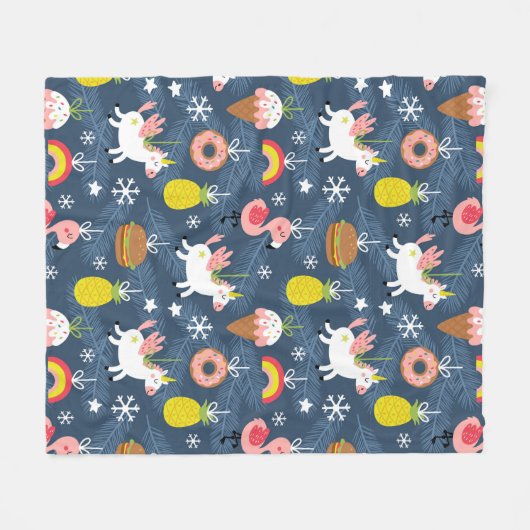 Fun Christmas Unicorns und Flamingos Muster Fleecedecke (Vorderseite (Horizontal))