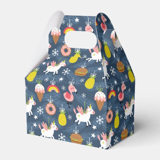 Fun Christmas Unicorns und Flamingos Muster Geschenkschachtel (Vorderseite)