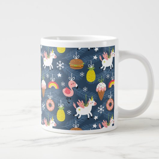 Fun Christmas Unicorns und Flamingos Muster Jumbo-Tasse (Rechts)