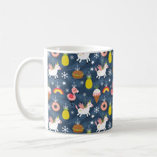 Fun Christmas Unicorns und Flamingos Muster Kaffeetasse (Links)