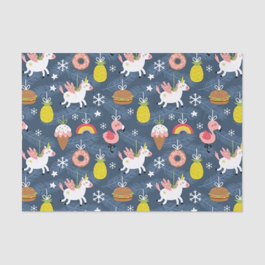 Fun Christmas Unicorns und Flamingos Muster Seidenpapier (Vorderseite)