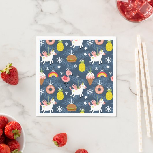 Fun Christmas Unicorns und Flamingos Muster Serviette (Beispiel)