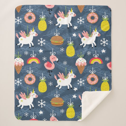 Fun Christmas Unicorns und Flamingos Muster Sherpadecke (Vorderseite)