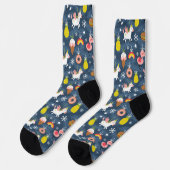 Fun Christmas Unicorns und Flamingos Muster Socken (Linkes Detail)