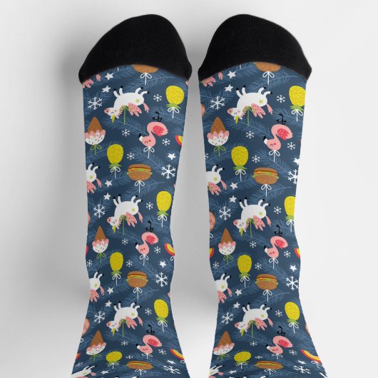 Fun Christmas Unicorns und Flamingos Muster Socken (Oben)