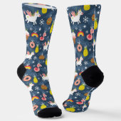 Fun Christmas Unicorns und Flamingos Muster Socken (Gewinkelt)