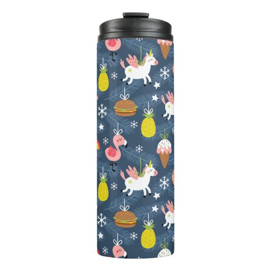 Fun Christmas Unicorns und Flamingos Muster Thermosbecher (Vorderseite)