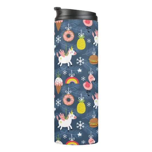 Fun Christmas Unicorns und Flamingos Muster Thermosbecher (Nach rechts gedreht)