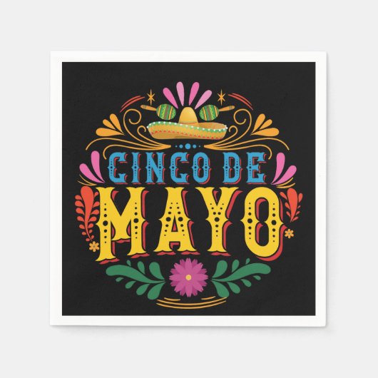 Fun Cinco de Mayo Mexikanischer Hut, bunte Blume Serviette (Vorderseite)