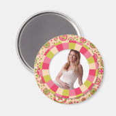 Fun Circle Frame - rosa Blatt auf Muster Magnet (Vorderseite/Rückseite)