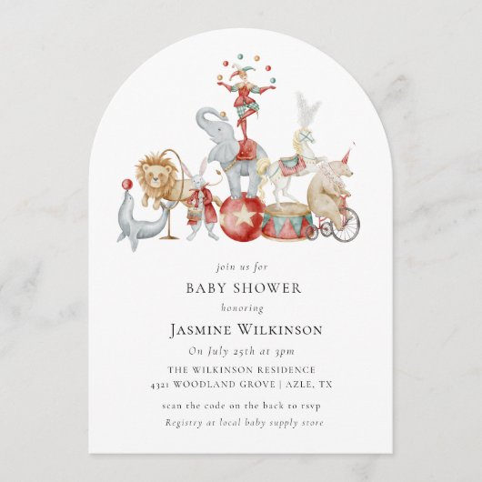 fun Circus Baby Shower with qr code Invitation Einladung (Vorderseite)