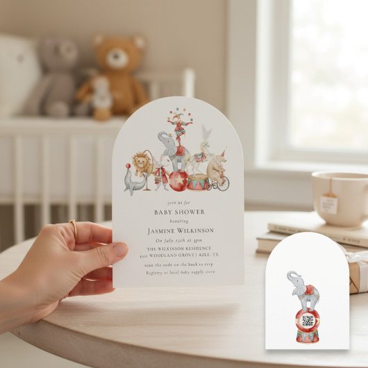 fun Circus Baby Shower with qr code Invitation Einladung