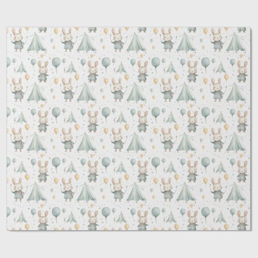 Fun Circus Bunny Balloons Pattern Baby Dusche Geschenkpapier (Flach)