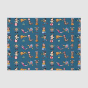 Fun Circus Party Acts Cartoon Muster Blau Seidenpapier