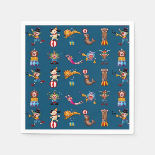 Fun Circus Party Acts Cartoon Muster Blau Serviette (Vorderseite)