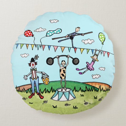 Fun Circus Themed Rundes Kissen (Vorderseite)