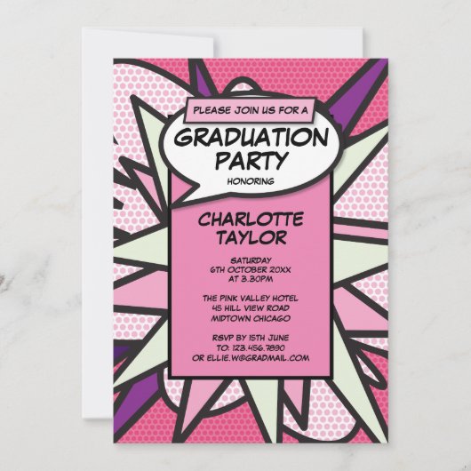 Fun Class of 2022 Graduation Party Girly Pink Einladung (Vorderseite)