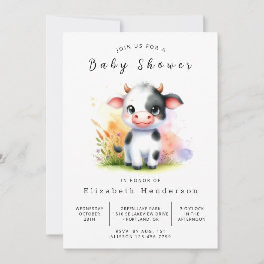 Fun Classic Cow Baby Dusche Einladung (Vorderseite)