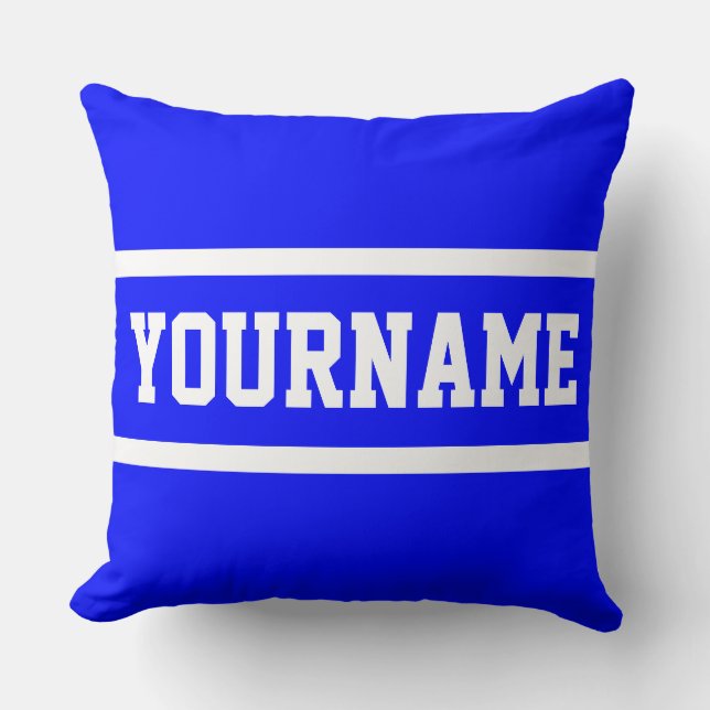 Fun Classy Bright Blue Athletic Text White Stripes Kissen (Vorderseite)