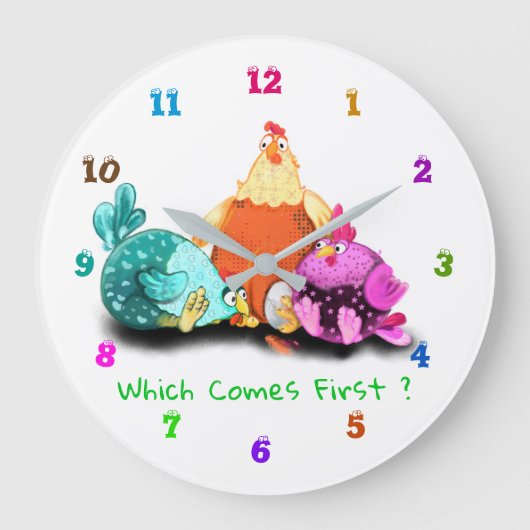 Fun Clock - Chickens Waiting Egg To Hatch Große Wanduhr (Vorderseite)