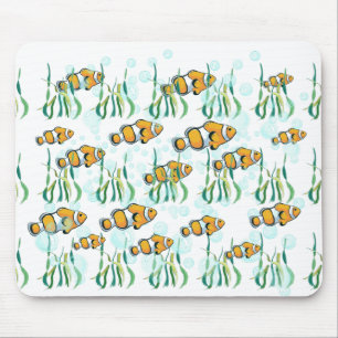 Fun Clown Fisch Orange White Black Blue Blubbles Mousepad