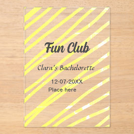 Fun Club bachelorette party yellow lines backgroun Acryleinladungen