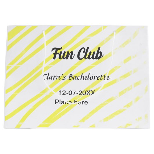 Fun Club bachelorette party yellow lines backgroun Große Geschenktüte (Vorderseite)