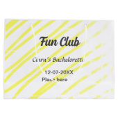 Fun Club bachelorette party yellow lines backgroun Große Geschenktüte (Rückseite)