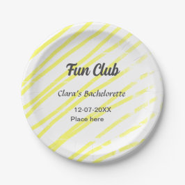Fun Club bachelorette party yellow lines backgroun Pappteller