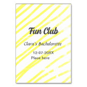 Fun Club bachelorette party yellow lines backgroun Tischnummer (Rückseite)