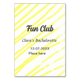 Fun Club bachelorette party yellow lines backgroun Tischnummer