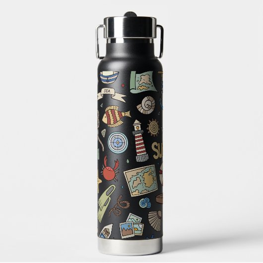 Fun Coastal Beach Schönes Design auf schwarz Trinkflasche (Vorderseite)