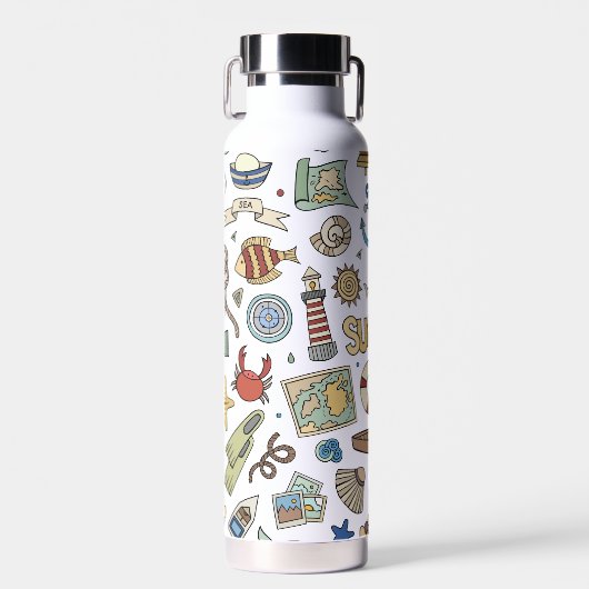 Fun Coastal Beach Schönes Design auf Weiß Trinkflasche (Vorne)