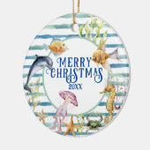 Fun Coastal Beach Thema Frohe Weihnachten, Foto Keramik Ornament (Links)