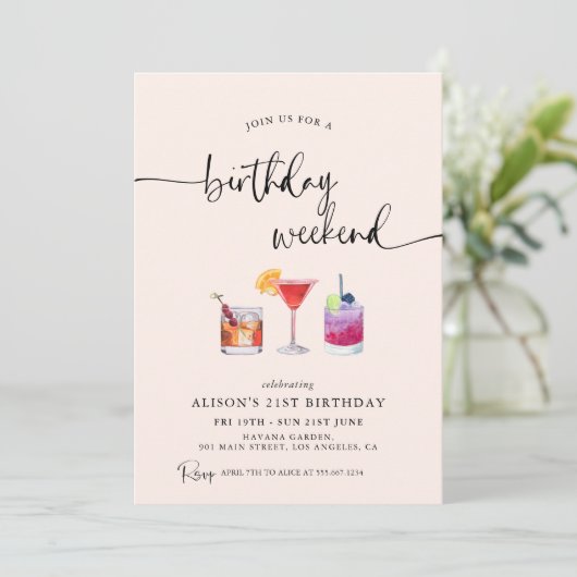 Fun Cocktails Geburtstag Wochenende Ausflug Einladung (Stehend Vorderseite)