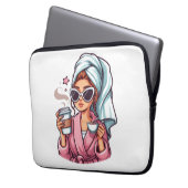 Fun Coffee Girl in a Robe Electronics Bag Laptopschutzhülle (Vorderseite Links)